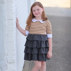 Girls Brown Ruffle Dress- NEW